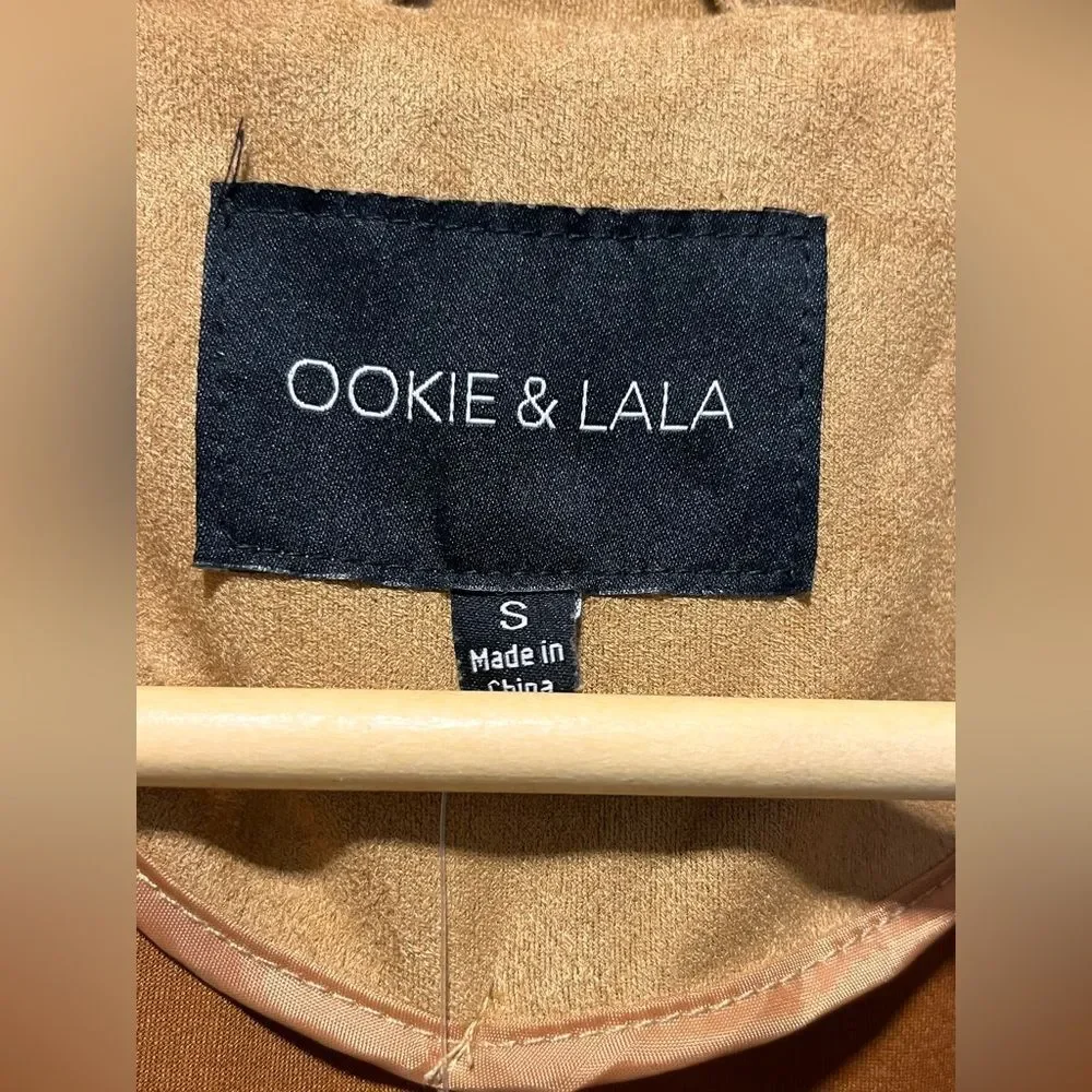 OOKIE & LALA Women's Faux Suede Trench Coat Tan Small